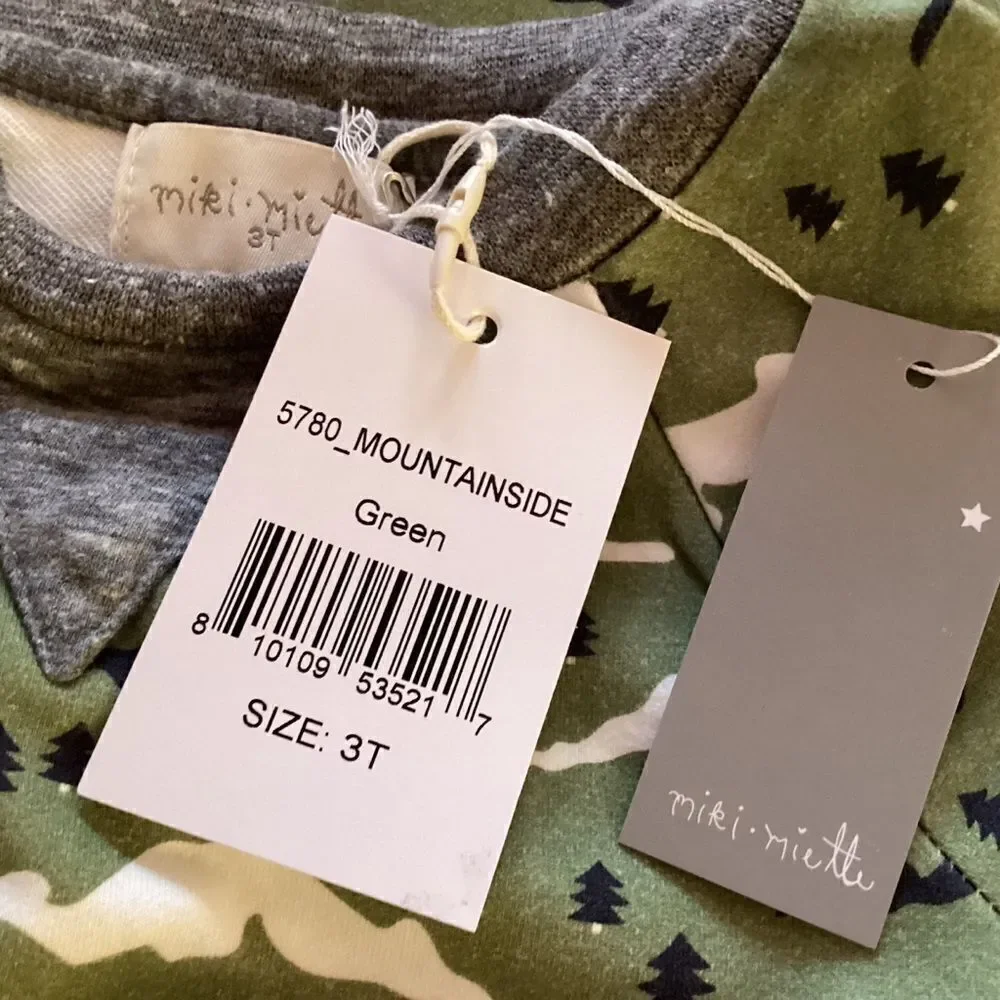 NWT. Miki Miette Brand Boys Long Sleeve Mountainside Print Shirts Sz 3T and 5